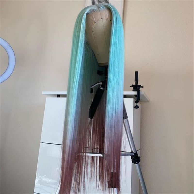 Human Hair Mint Green Ombre Color Lace Front Fashion Wig - Image 3