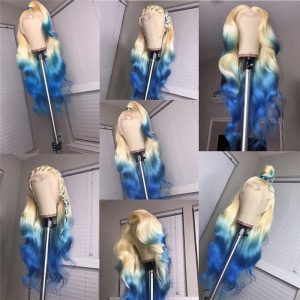 150% Ombre Blonde Lace Front Wig Human Hair Body Wave Brazilian Blonde Blue Colored Wigs For Women Human Hair Wigs Pre Plucked - Image 5