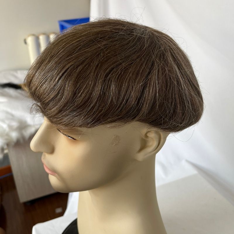 Toupee for men Hair pieces 100% European Human Hair Replacement System For Men 10"x8" Human Hair Toupee Men Hair Piece 6 Color Mixed 10% White Color - Image 5