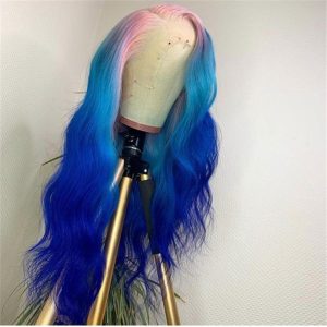 Alternative view of Peruvian Hair Pink And Blue Ombre Color Lace Front Wig
