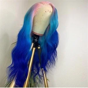 Alternative view of Peruvian Hair Pink And Blue Ombre Color Lace Front Wig