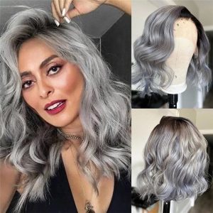 1B/Grey Human Hair Wig Wavy Bob Lace Front Human Hair Wigs Brazilian Remy Preplucked Grey Colored Lace Front Wigs Closure Wig - Image 3