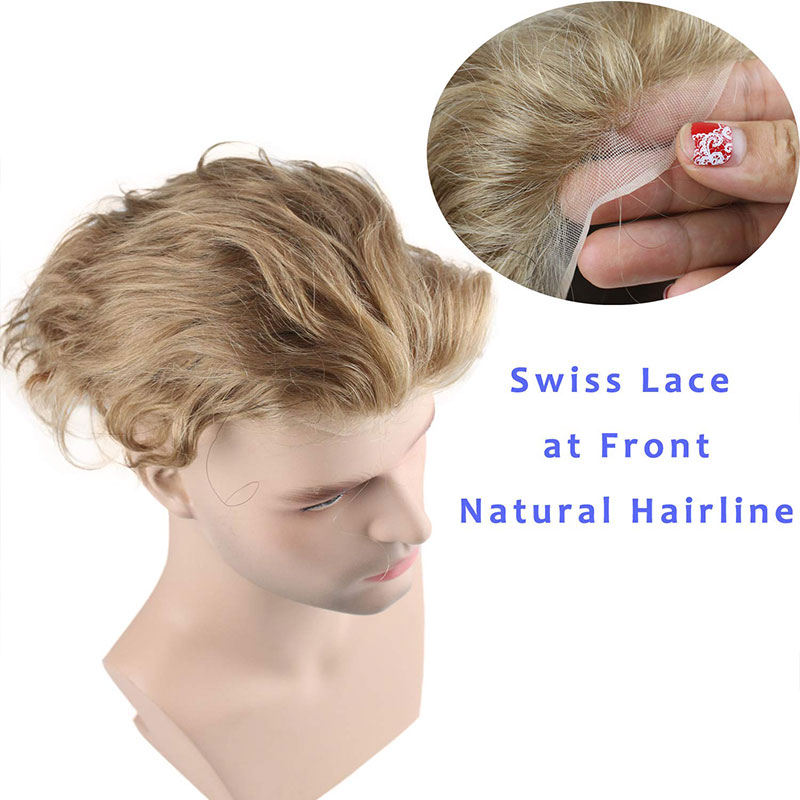 Men's Toupee 10"x8" Human Hair Thin Skin Hairpiece Hair Replacement Wigs Mono Lace Net Base for Men #21 Ash Blonde Color - Image 11