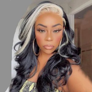Ombre Plantium Blonde Black Body Wave Human Hair Wig Lace Front Human Hair Wigs Remy Preplucked Grey Colored Lace Front Wigs - Image 2