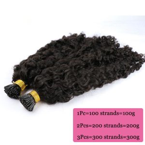 Mongolian Kinky Curly I Tip Microlinks Human Hair Extensions For Black Women Virgin Hair Bulk Hair Natural Black Pwigs - Image 3
