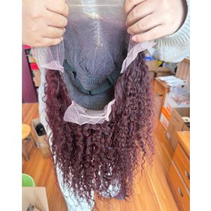 Alternative view of 13X4 Hd Lace Front Wig Kinky Curly Cambodian Hair Wigs  Dark  Purple Wine Colored Human Hair Wigs Lace Glueless Wig