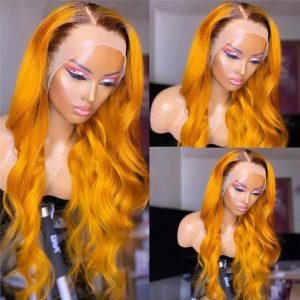 Body Wave 1B Orange Colored Human Hair Wigs For Women Brazilian Remy Highlight Wig 150% Blonde Ombre Lace Front Wig Pre Plucked - Image 4