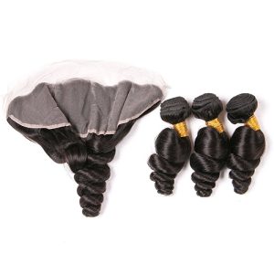 Loose Wave Hair Bundles With Closure 8A Full Lace Frontal 13X4 Wavy Human Hair Extensions 3 Bundle Double Weft - Image 4