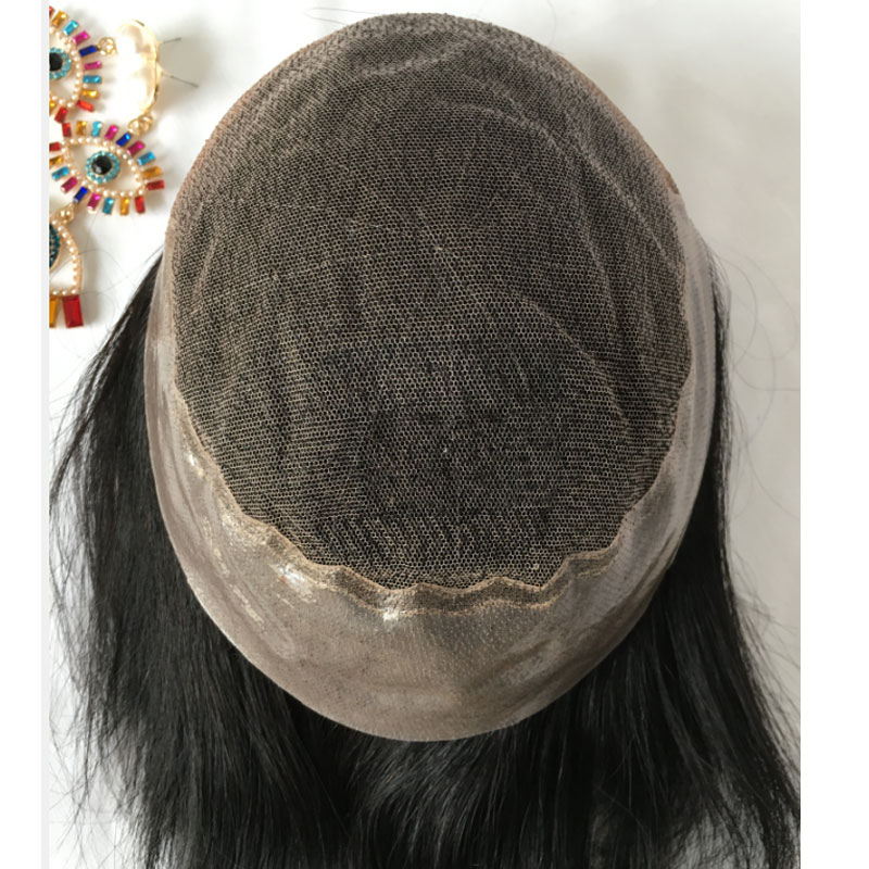Men Toupee Q6 French Lace Base With PU Banded Easy Wear Breathable Lace Men's Human Hair Toupee Lace Base 1B Color - Image 6