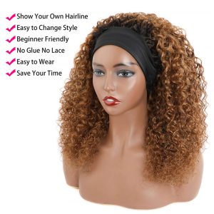 Highlighted Blonde  HeadBand Wig Curly Human Hair Wigs for Black Women Brazilian 10A Human Hair None Lace Front Water Wave Wigs Machine Made Wigs - Image 3
