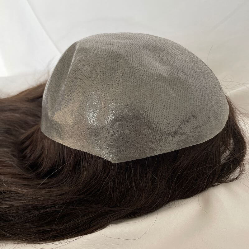 12inch Full Skin Pu Base Long Human Hair Men Toupee Natural Hairline Men Toupee Silky Straight Wave 8x10 #2 Dark Brown Color Men Wigs - Image 7