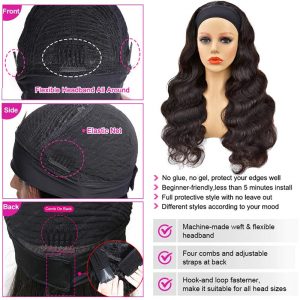 Headband Wigs For Black Women Water Wave Headband Wig Human Hair Band Wig Glueless None Lace Front Wigs Machine Made Easy Wear Wigs - Image 3