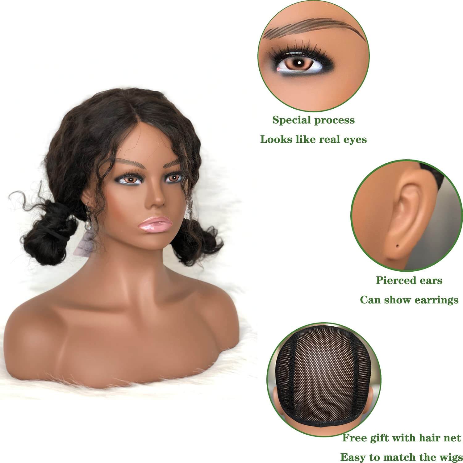 Realistic Female Mannequin Head with Shoulder Manikin PVC Head Bust Wig Head Stand with Makeup for Wigs Display Making,Styling,Sunglasses,Necklace Ear - Image 15