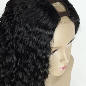 Unprocessed Curly U Part Malaysian Human Hair Wig U part Wigs for Black Women Left Side Parting 1''x4'' inches Natural Color - Image 3