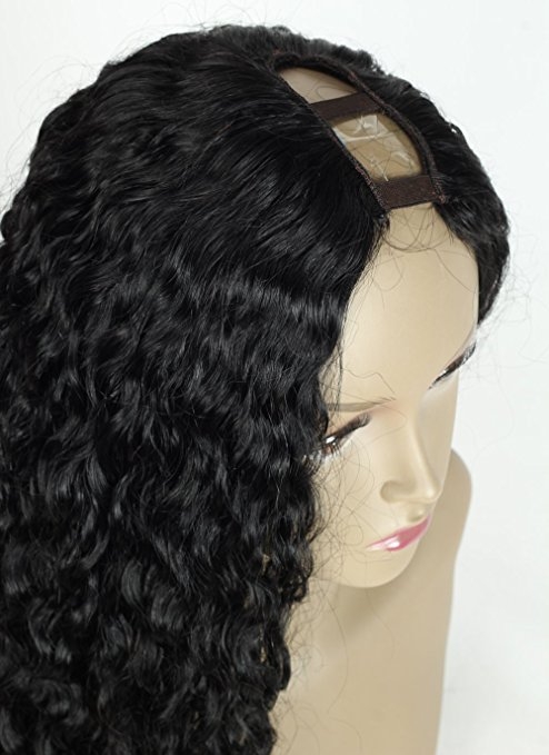 Unprocessed Curly U Part Malaysian Human Hair Wig U part Wigs for Black Women Left Side Parting 1''x4'' inches Natural Color - Image 3