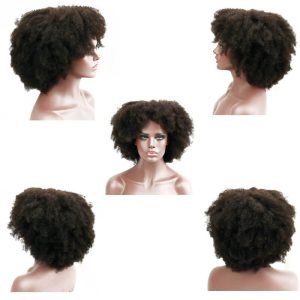 Afro Kinky Curly Brazilian Human Hair Lace Front Wig Pre Plucked Bleached Knots - Image 3