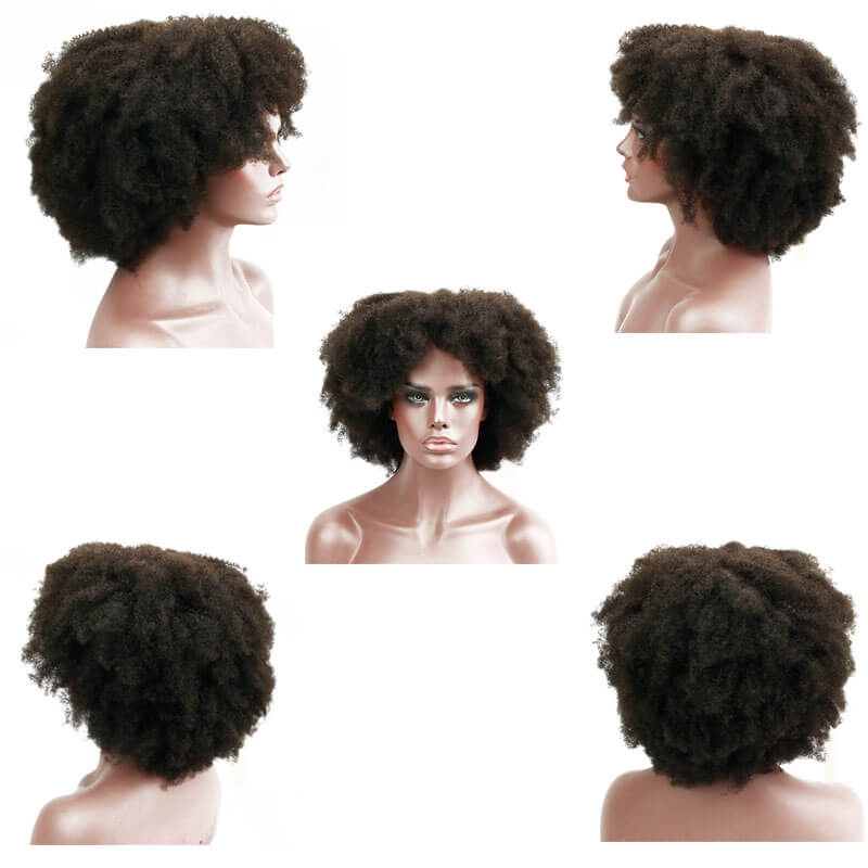 Afro Kinky Curly Brazilian Human Hair Lace Front Wig Pre Plucked Bleached Knots - Image 3