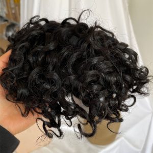 Pwigs Deep Wavy Human Hair Toupee Curly Mono Lace Skin Around Pu Toupee For Men Wave Replacement System Curly Wigs 10x8inch 1B Color - Image 3