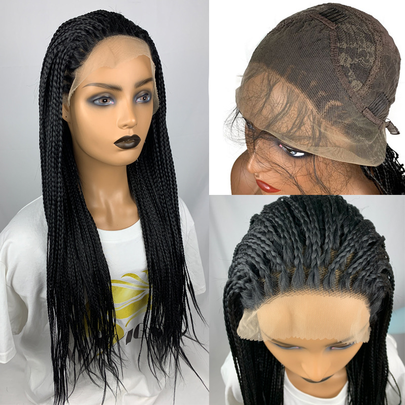 Box Braided Wigs For Black Women Braiding Hair 13X6 Micro Braids Wig Lace Front Wig Braided Wig Fake Scalp Synthetic Heat Resistant Fiber Micro Croche - Image 2