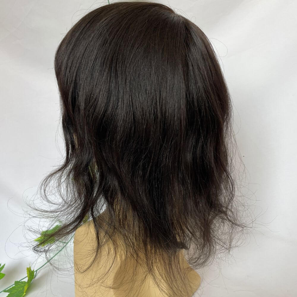 Pwigs Toupee for Men Full Thin Skin PU Cap Base 12inch Long European Human Hair Men Toupee Natural Hairline Hair System 613 Blonde Brown 1B Color Men Wigs - Image 7