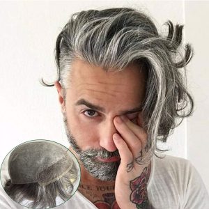 Toupee for Men 100% Human Hair Swiss Lace Front Hair Pieces PU V-looped Men's Hair Replacement System 1B Mixed 80% Grey Hair - Image 8