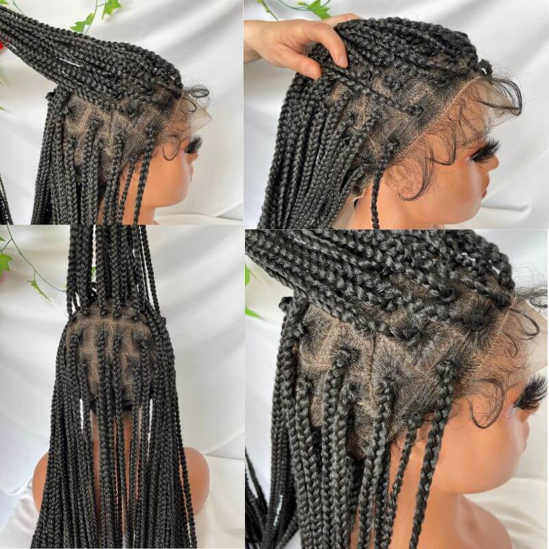Full Lace Ombre Wigs 36 Inch double Lace Front Box Braided Wigs Knotless Lace Frontal Wig Synthetic Black Hand Braided Cornrow Braids Wigs With Baby Hair - Image 11