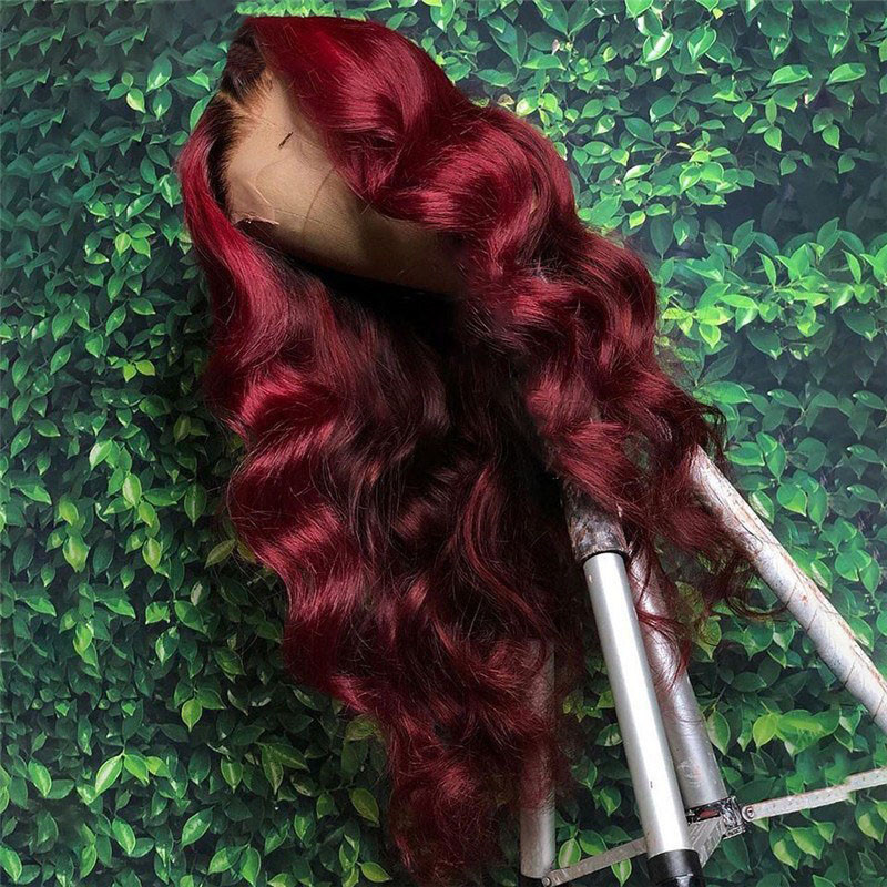 1B/99J Red Burgundy Ombre Lace Front Human Hair Wigs For Women Body Wave Brazilian Remy Glueless Colored Wigs - Image 5