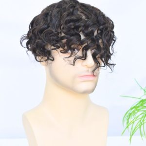 ?Swiss Full Lace Men’s Toupee European Human Hair Replacement System for Men Hairpiece ?Loose Curly #1B Black Color 10x8 inch ? - Image 3