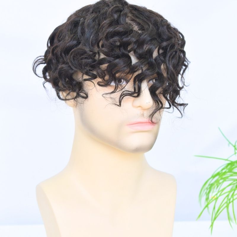 ?Swiss Full Lace Men’s Toupee European Human Hair Replacement System for Men Hairpiece ?Loose Curly #1B Black Color 10x8 inch ? - Image 3