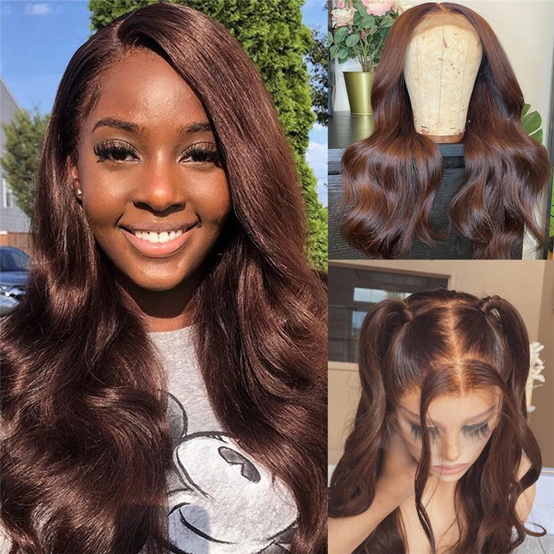 13x4 Brown Lace Front Human Hair Wigs For Women 150% Peruvian Hair Highlight Wig Body Wave 13x6 Brown Lace Front Wig 8-28inch - Image 4