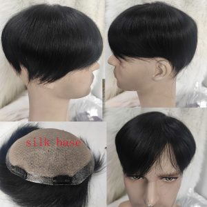 Pwigs Toupee For Men Silk Base Toupee Real Human Hair Replacement System For Men Hair pieces Natural Hairline Clip in Crown 1B Color - Image 14