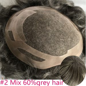 Men's Toupee Human Hair Monofilament Net Base Thin Skin Around with Combs Toupee for Men #2 Mixed 60% Grey - Image 19
