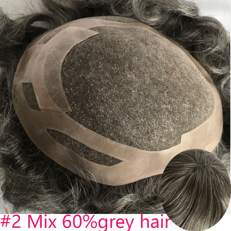 Men's Toupee Human Hair Monofilament Net Base Thin Skin Around with Combs Toupee for Men #2 Mixed 60% Grey - Image 19