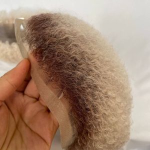 Men Toupee Human Hair Afro Curly Ombre #60 White Color Toupee for Men 8x10 inch Afro Curl Toupee for Black Men Full French Lace Hair System 360 Weave Men Toupee Hair System - Image 14