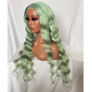 Green Hair Transparent Lace Wigs Mint Green Colored Body Wave Human Hair Lace Wigs Brazilian Remy Ombre Human Hair Wigs For Women - Image 4