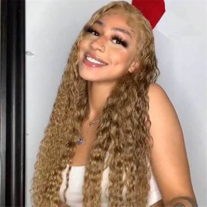 Honey Blonde 13X4 Hd Lace Front Wig Deep Wave #27 Colored Human Hair Wigs 4X4 Closure Wig For African American - Image 5