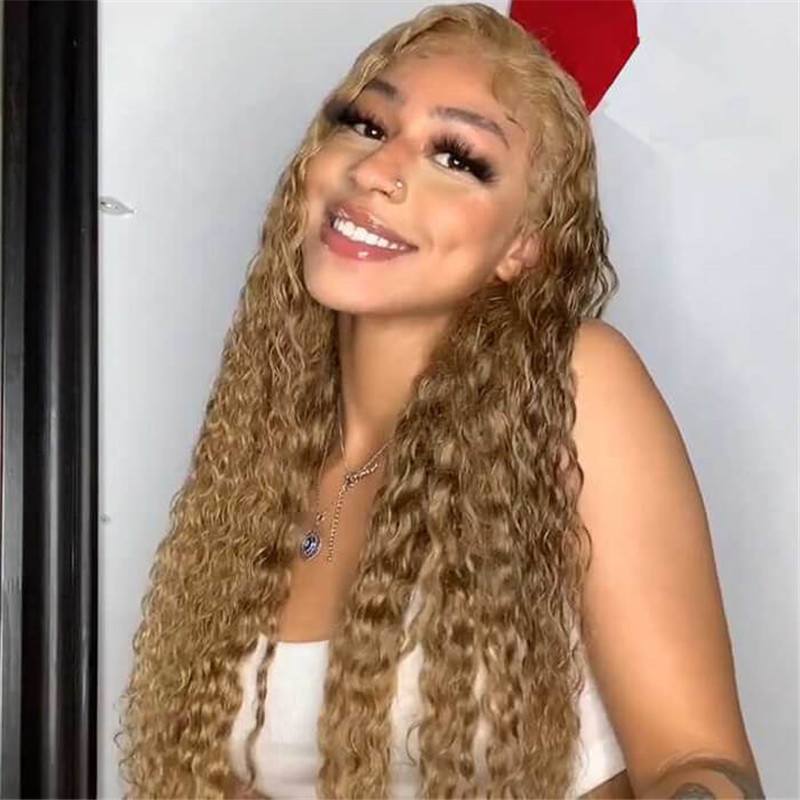 Honey Blonde 13X4 Hd Lace Front Wig Deep Wave #27 Colored Human Hair Wigs 4X4 Closure Wig For African American - Image 5