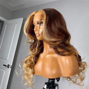 Body Wave #27 Honey Brown Blonde Lace Front Wigs Brazilian Remy Brown Highlight Wig Highlighted Wigs Pre Plucked - Image 3