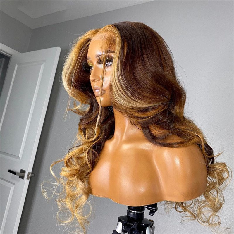 Body Wave #27 Honey Brown Blonde Lace Front Wigs Brazilian Remy Brown Highlight Wig Highlighted Wigs Pre Plucked - Image 3