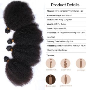 Alternative view of Hair Bundles Brazilian Kinky Curly Remy Hair Weave 8A Grade 4 Pcs Afro Kinky Curly Human Hair Extensions 4B 4C