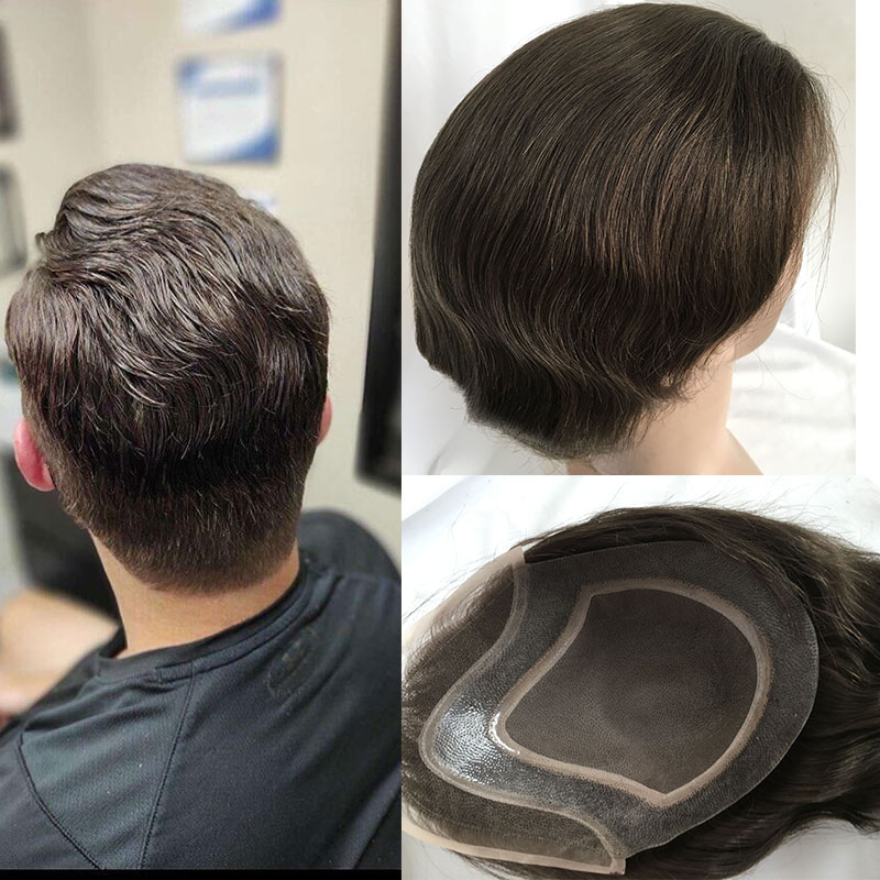 Pwigs 100% European Virgin Human Hair Toupee for Men with Soft Thin Super Mono Lace 10" x 8" Straight hair pieces 4 Brown Color - Image 27