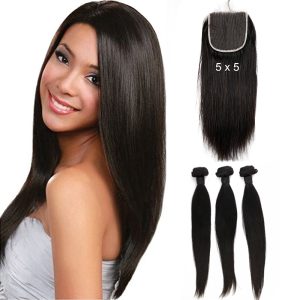 Brazilian Hair Weave 3 Bundles With Lace Closure Free Part Sliky Straight Human Hair Bundles With Closure - Image 4