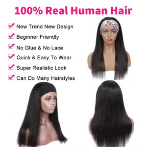 Human Hair Headband Wigs 20 Inch Straight Hair Headband Wigs for Black Women Human Hair Glueless None Lace Front Straight Headband Wigs - Image 6