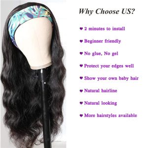 Headband Wig Body Wave Human Hair Wigs For Black Women Brazilian Virgin Hair Glueless None Lace Front Wigs With Headband Machine Made - Image 3