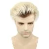 Ombre T60 Platinum Blonde and Black 6-7 Inch 100% Human Hair Men's Toupee Super Thin Mono Lace with PU Around Ombre Blonde 60 Color10" x 8" Toupee