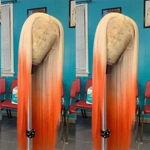 Transparent Lace Wigs For Women Ombre Orange Human Hair Wig Brazilian Remy Hair Straight Highlight Lace Front Wig