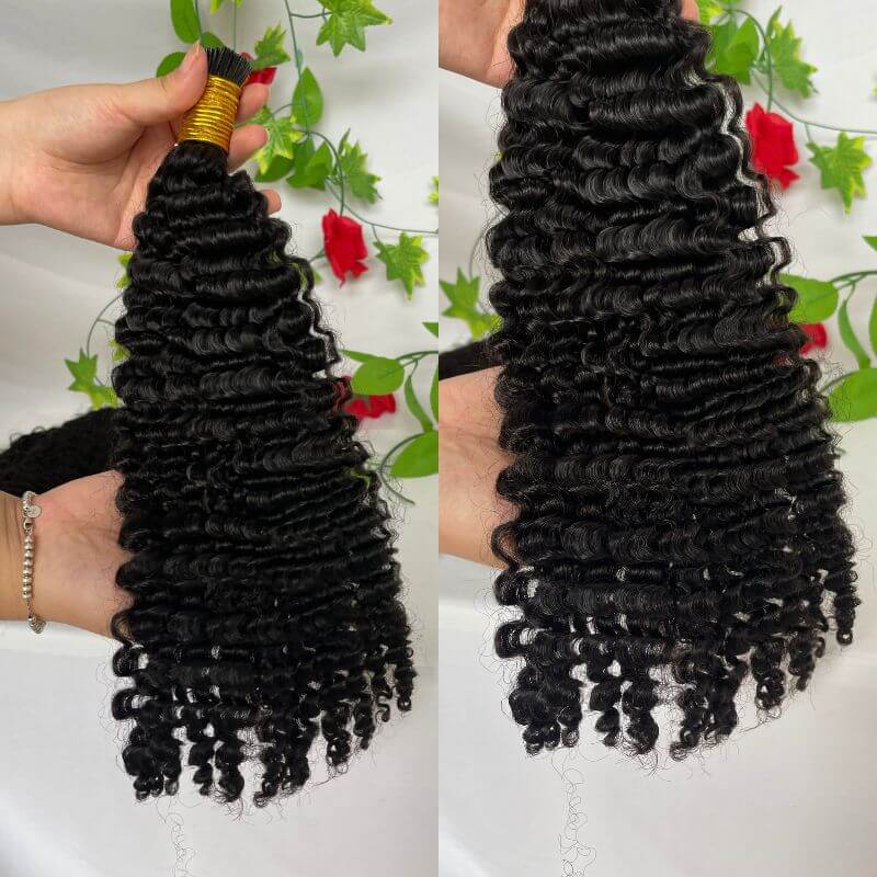 3B 3C Camodian Hair Kinky Curly Microlinks Human Hair Extensions Vrigin Hair Weave Bundles I Tip Hair Extensions Bulk Natural Black Color - Image 5