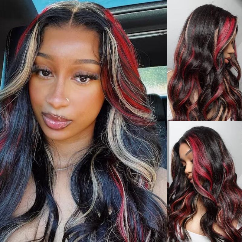 Ombre Red and Blond Highlight Wigs HD Lace Front Brazilian Human Hair Wig 13x4 Lace Wigs Pre Plucked Wavy Glueless Wig 150% Density