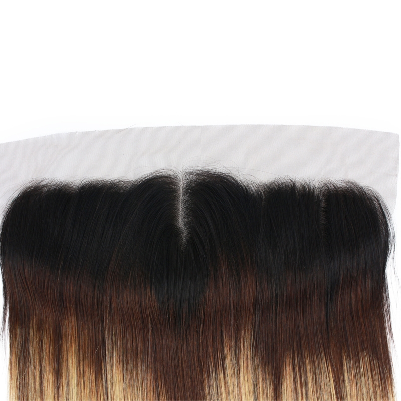 Middle Part Ear To Ear 13x4 Full Frontal Lace Closure Straight Hair Bleached Knots With Baby Hair Color 1BT4T27 - Image 2