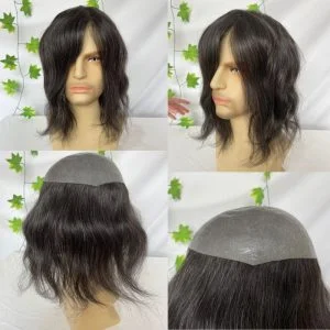 Men's Toupee #1B 20 ( 80%  Remy Human Hair with 20%  Synthetic Gray Hair ) Toupee for Men Cambodian Human Hair System Super Thin Skin Base Full PU Hairpieces 8x10 Inch V-Loop Hair Replacement